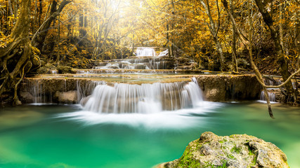 Huay Man Khamin Waterfall in autumn forest in the national park of Thailand