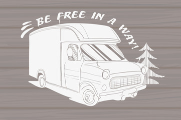 illustration of isolated Hand Drawn, doodle Camper, car Recreati