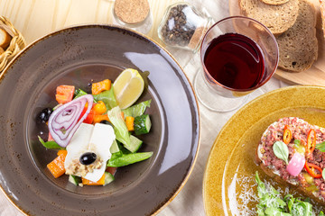 Fresh salad with vegetables and cheese
