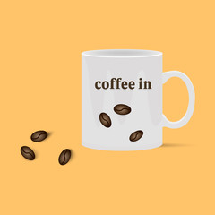 Coffee cup with text coffee in and coffee beans vector illustration