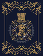 Baroque card with gentleman illustration. Vector layered