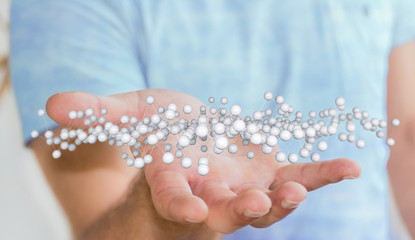 Businessman holding abstract connection interface 3D rendering