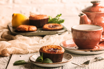 Freshly baked orange muffin