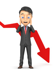 3D person with red arrow falling