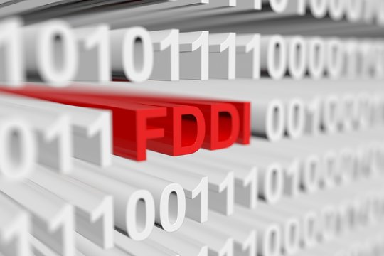 FDDI as a binary code with blurred background 3D illustration