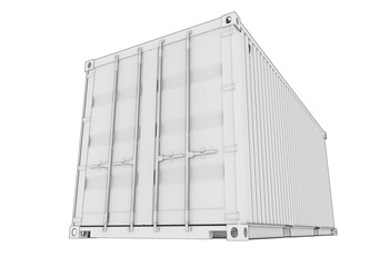 Shipping sea container 20 feet sketch outline isolated 3d illustration