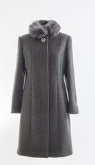Grey winter coat with furry collar