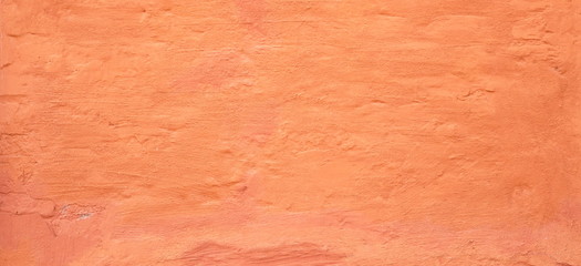 Peeled Plastered Red Rusty Wall. Shabby Horizontal Banner Textur