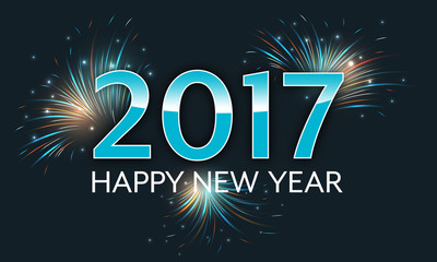 Happy New Year 2017 fireworks vector illustration.