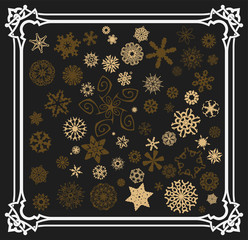Snowflakes set with old frame