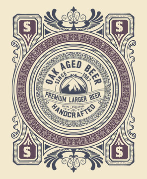 Vintage label design for beer and Wine label, Restaurant.