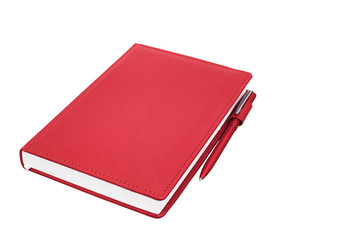 Notepad, pen on a white background