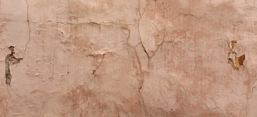 Peeled Plastered Red Rusty Wall. Shabby Horizontal Banner Textur