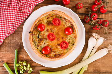 Leek and tomato quiche. 