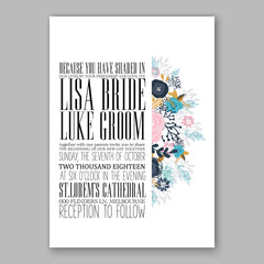 Wedding invitation template with watercolor winter flower christmas wreath pine branch Baby shower invitation template with watercolor tropical flower wreath - obrazy, fototapety, plakaty