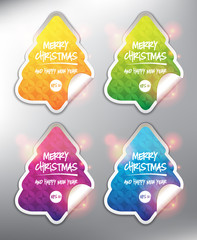 Abstract vector stickers set of 4. Design elements for holiday cards. Merry Christmas and happy new year card. Vector illustration. Eps10.