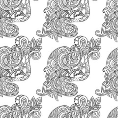 black and white seamless pattern in a zentangle style, Hand-drawn design illustration