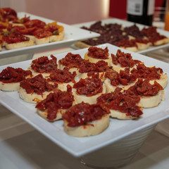 Slices of Bread with Tomato Sauce with Pieces, Italian Snack