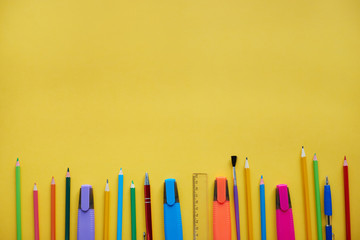 School supplies showing in a row