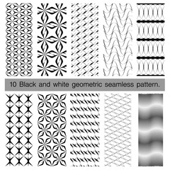 Collection of black and white geometric seamless pattern.