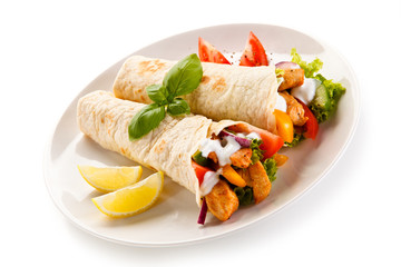 Kebabs - grilled meat and vegetables 