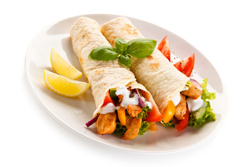 Kebabs - grilled meat and vegetables 