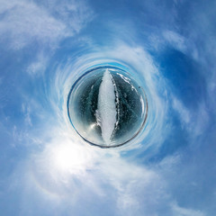 Large white crack in the ice of Lake Baikal. Little planet