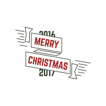 Merry Christmas typography wish sign. Vector illustration of  calligraphy label. Use for holiday photo overlays, tee designs, new year card and so on. Unusual line art design
