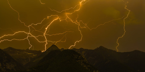 Many lightnings in the mountains