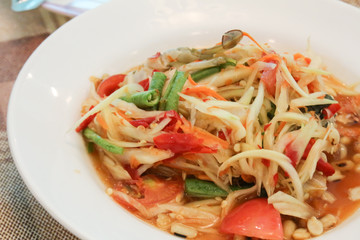 papaya salad or somtum local food of Thailand