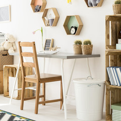 Study room with wooden furnitures