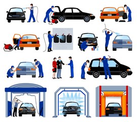 Car Wash Service Flat Pictograms Set 