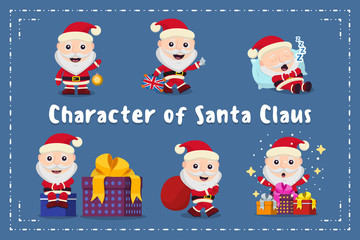 Santa Claus collection of Christmas. Characters cute flat. Set funny cartoon character with different emotions. Flat icons. vector illustration