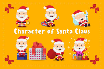 Characters cute flat. Set funny cartoon character with different emotions. Santa Claus collection of Christmas. Flat icons. vector illustration