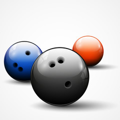 Three bowling ball, isolated on white background, realistic vector illustration