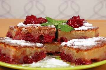 sweet cherry pie on plate close up