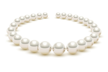 Shiny realistic Pearl necklace on white background, vector illustration, isolated