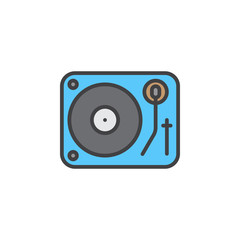 Dj vinyl turntable line icon, filled outline vector sign, linear colorful pictogram isolated on white. logo illustration