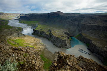 Fototapeta na wymiar The merger of two rivers, Iceland, Dettifoss waterfall.
