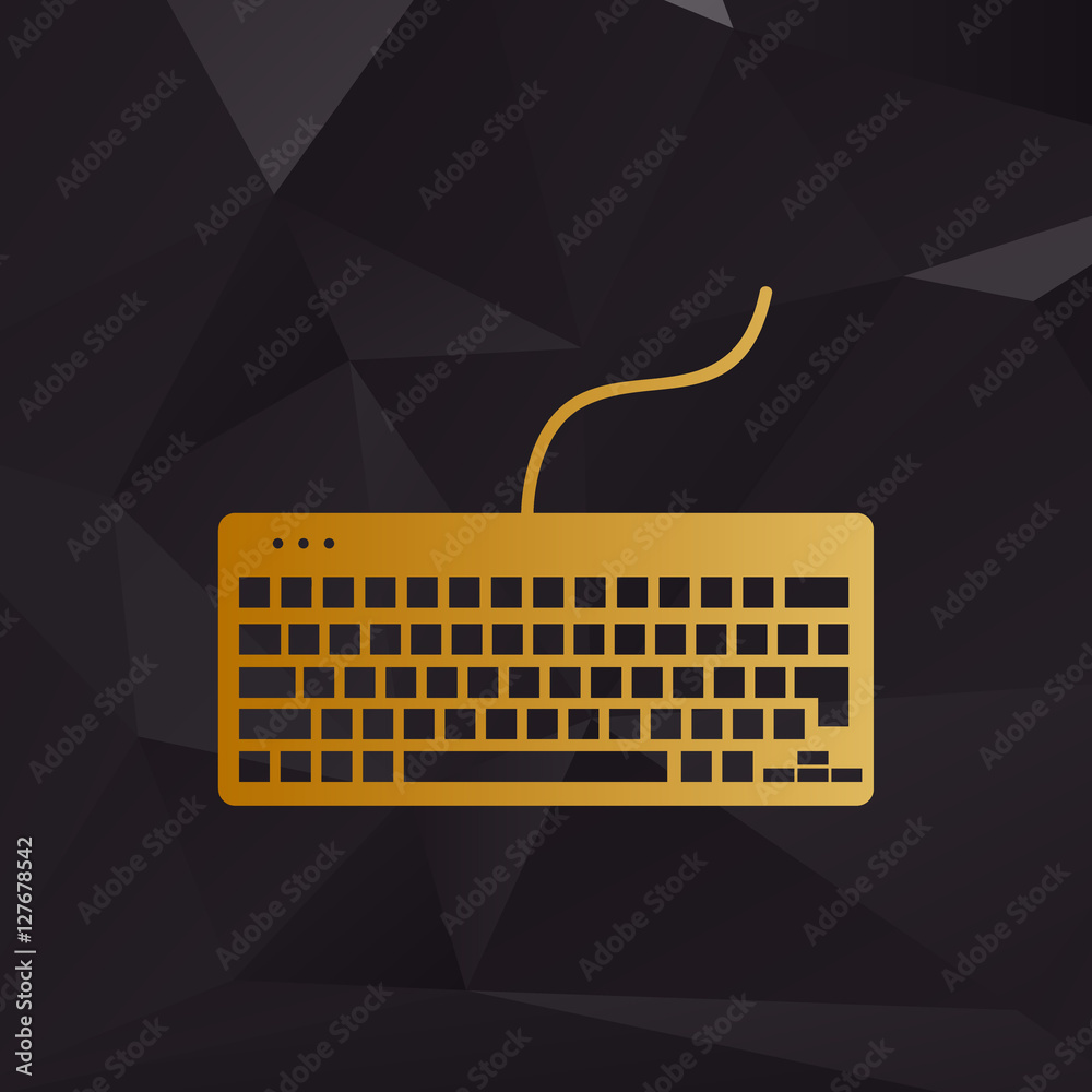 Poster keyboard simple sign. golden style on background with polygons.