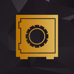 Safe sign illustration. Golden style on background with polygons.