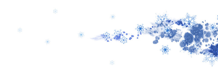 Winter banner with blue snowflakes and wave. Hand-painted illustration for Happy New Year and Merry Christmas border