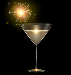 light glass of champagne and sparkler