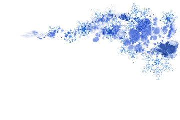 Winter wave with blue snowflakes and frosty pattern. Hand-painted illustration