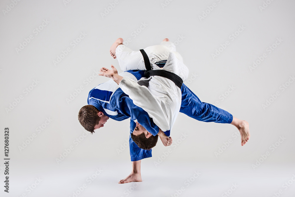 Wall mural The two judokas fighters fighting men