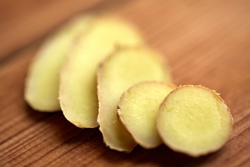 close up of ginger root on wooden table