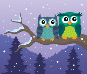 Obraz premium Stylized owls on branch theme image 4