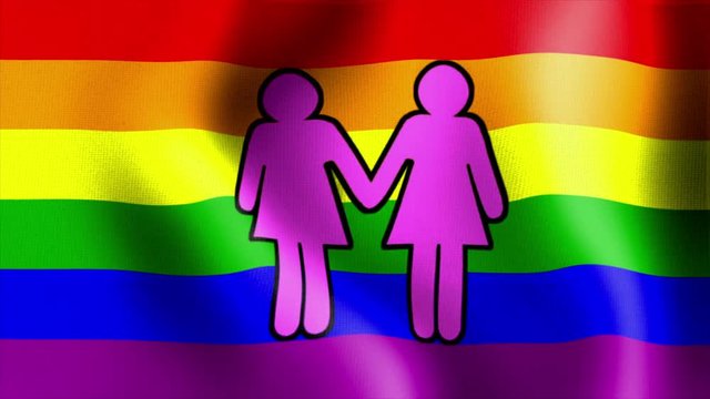 10572 waving rainbow flag two female sign
