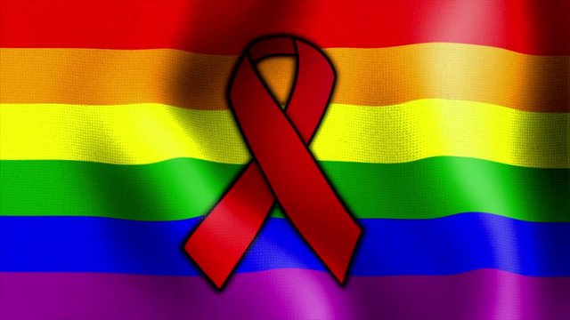 10574 waving rainbow flag red ribbon
