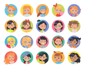 Set of Girl Avatar Userpics Buttons Isolated.